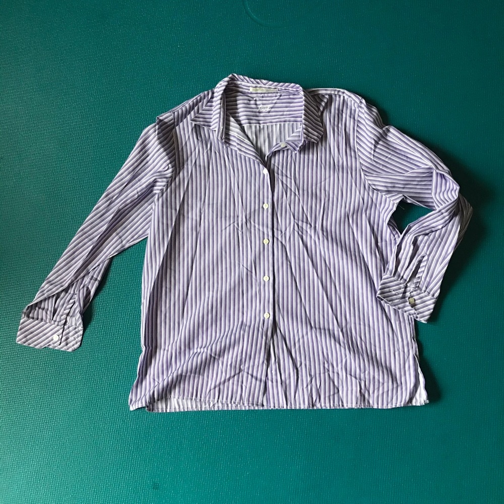 Foxcroft lavender stripped long sleeve blouse 16